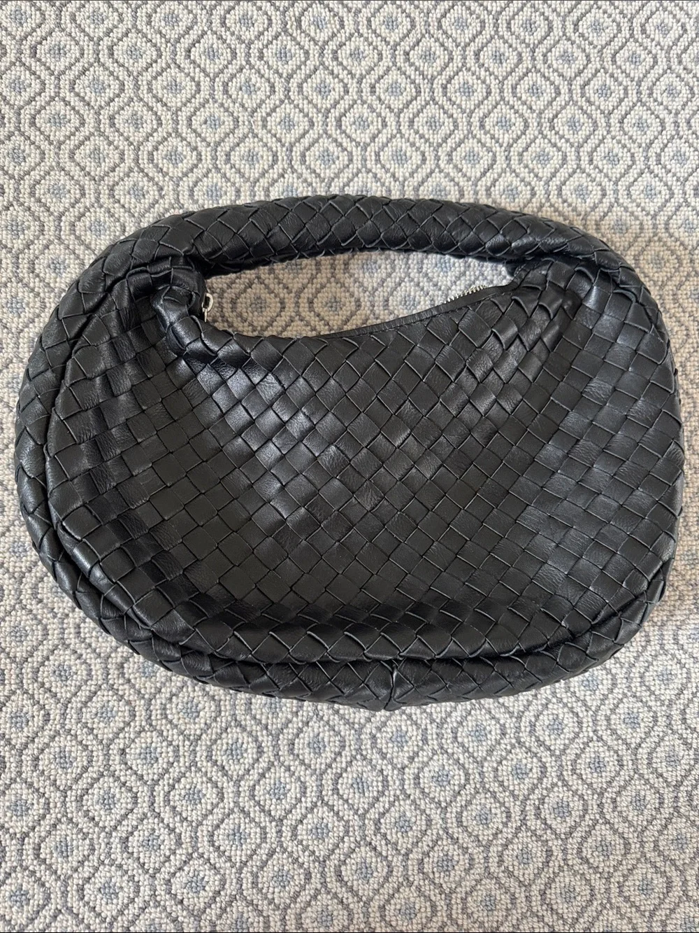 Woven Black Leather Hobo Bag